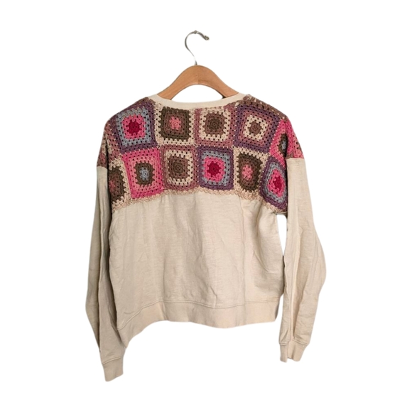 NWT Lucky Brand Crochet (Pink/Neutral Scheme) Sweatshirt, Medium - Picture 2 of 6